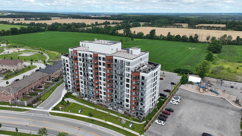 building exterior at Bayfield Tower Apartments in Barrie ON