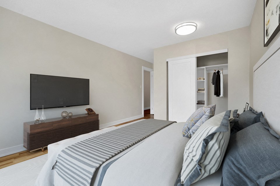 Bayview Gardens Apartments bedroom featuring double door closet in White Rock, BC