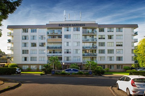 Bayview Gardens Apartments building exterior featuring entrance in White Rock, BC