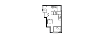 studio unit with one bathroom apartment layout at Bayview Gardens Apartments in White Rock, BC