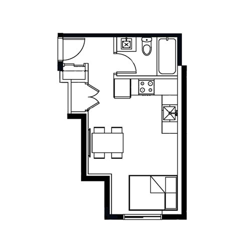 studio unit with one bathroom apartment layout at Bayview Gardens Apartments in White Rock, BC