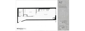 One bedroom, one bathroom apartment layout at BeachHill Apartments in Toronto, ON
