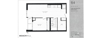 One bedroom plus den, one bathroom apartment layout at BeachHill Apartments in Toronto, ON
