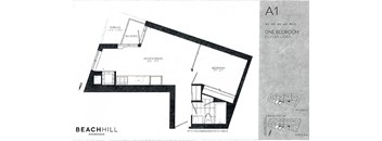 One bedroom, one bathroom apartment layout at BeachHill Apartments in Toronto, ON