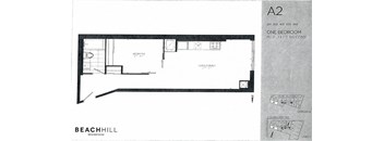 One bedroom, one bathroom apartment layout at BeachHill Apartments in Toronto, ON