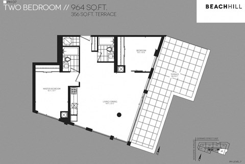 BeachHill Apartments 2 bedroom + 2 bathroom penthouse apartment floor plan in Toronto, ON