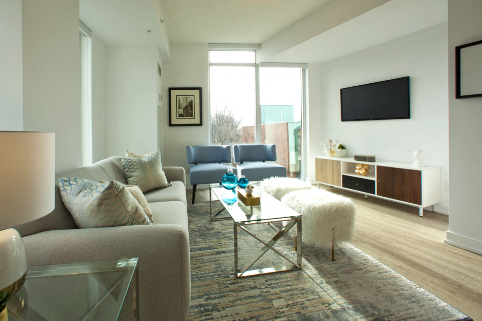 BeachHill Apartments living room with large window in Toronto, ON