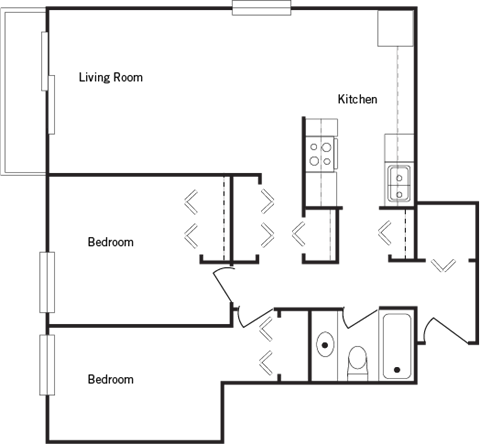 Braemar Gardens 2 bedroom 1 bathroom  floor plan variation B