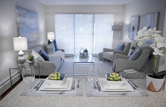 Braemar Gardens apartments living room view from the kitchen in Coquitlam, BC