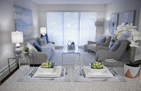 Braemar Gardens apartments living room view from the kitchen in Coquitlam, BC