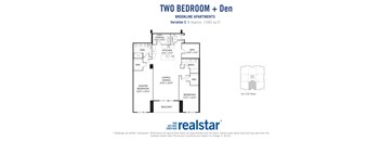 the floor plan of two bedroom + den