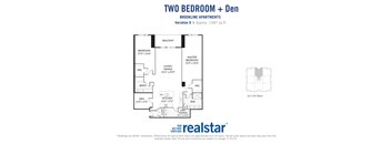 the floor plan of two bedroom + den