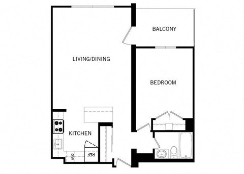 Cambridge Place in Toronto, ON open concept 1 bed 1 bath floor plan F