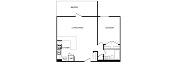 Cambridge Place in Toronto, ON open concept 1 bed 1 bath floor plan D