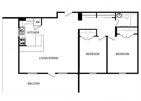 Cambridge Place in Toronto, ON open concept 2 bed 1 bath floor plan D