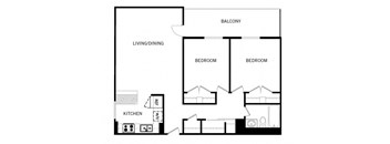 Cambridge Place in Toronto, ON open concept 2 bed 1 bath floor plan B