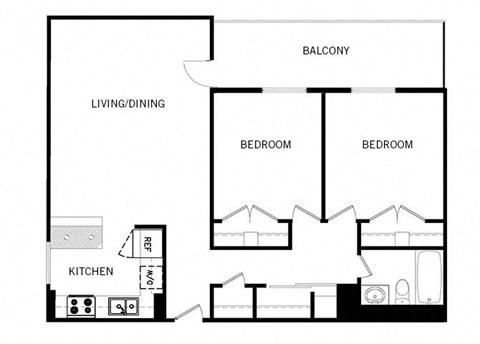 Cambridge Place in Toronto, ON open concept 2 bed 1 bath floor plan B
