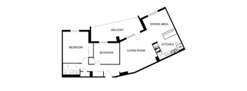 Cambridge Place in Toronto, ON open concept 2 bed 1 bath floor plan F