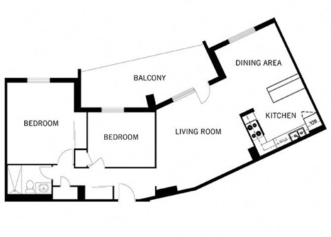 Cambridge Place in Toronto, ON open concept 2 bed 1 bath floor plan F