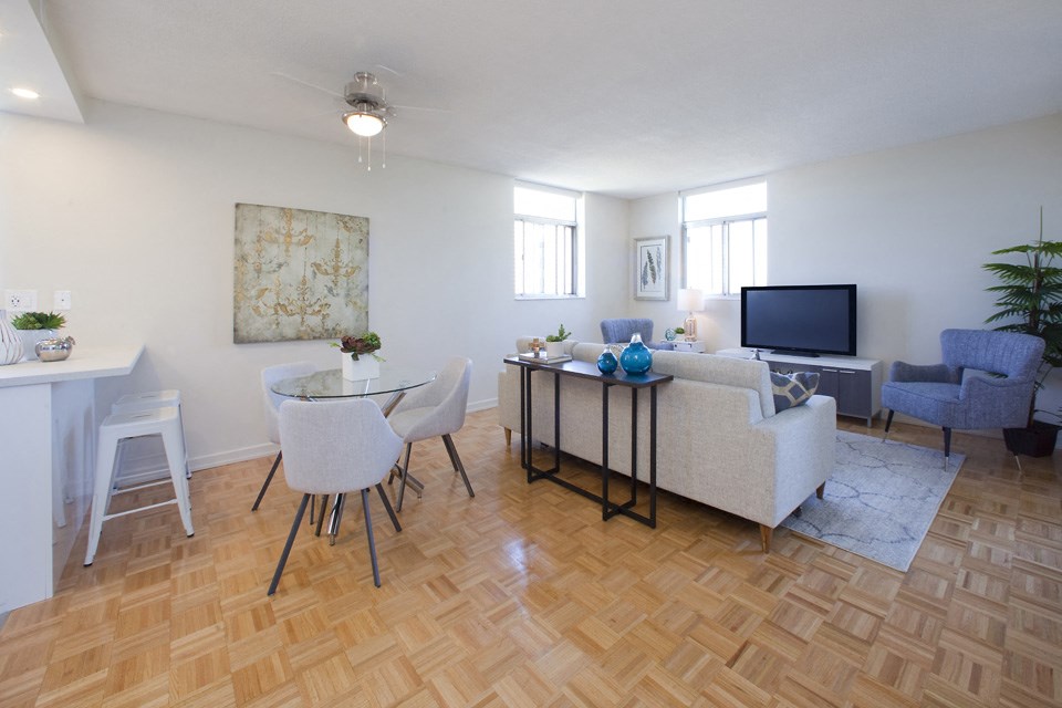 Cambridge Place Apartments open-concept living area featuring hard surface flooring in Scarborough, ON