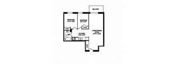 Two bedroom one bathroom apartment variation A layout at Cedarpoint Apartments in Cambridge, ON