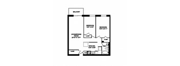 Two bedroom one bathroom apartment variation E layout at Cedarpoint Apartments in Cambridge, ON