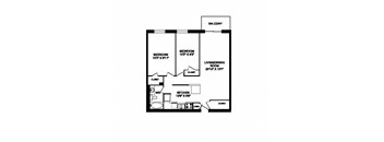 Two bedroom one bathroom apartment variation F layout at Cedarpoint Apartments in Cambridge, ON
