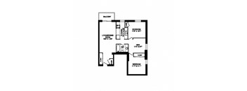Two bedroom plus den and one bathroom apartment variation H layout at Cedarpoint Apartments in Cambridge, ON