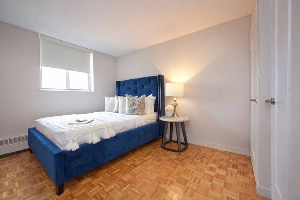 Highpoint Kitchener in Kitchener, ON bedroom with window includes window coverings
