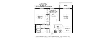 Two bedroom, one bathroom apartment layout at Chestnut Court in St. Thomas, ON