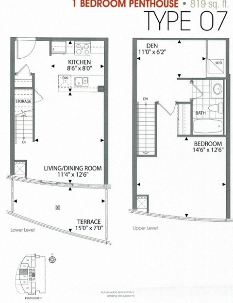 the floor plans for the two bedroom pent house type 01 and 02