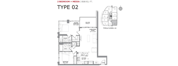 Two bedroom, two bathroom apartment layout at Cityview Apartments in Brampton, ON