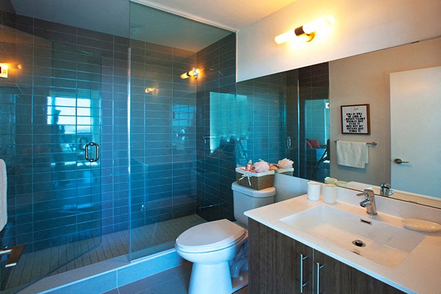 Cityview Apartments Bathroom with sliding glass shower doors in Brampton, ON