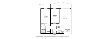 Two bedroom, one bathroom apartment layout at Concorde Apartments in Ottawa, ON