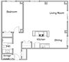 One bedroom, one bathroom apartment layout at Edgehill Apartments in Edmonton, AB