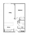 One bedroom, one bathroom apartment layout at Edgehill Apartments in Edmonton, AB