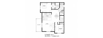 Two bedroom, two bathroom apartment layout at Elizabeth Gardens in Edmonton, AB
