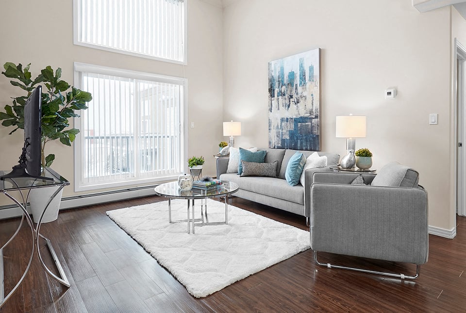 Elizabeth Gardens in Edmonton, AB living room with access to balcony