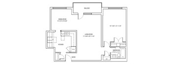 One bedroom, one bathroom apartment layout at Fairway Towers in Sarnia, ON