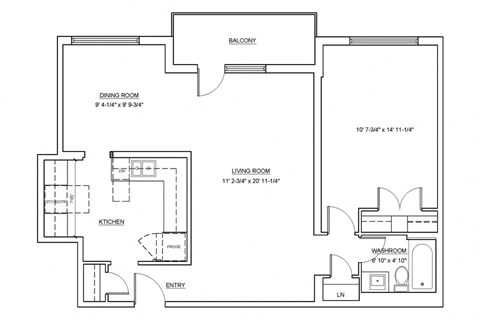 One bedroom, one bathroom apartment layout at Fairway Towers in Sarnia, ON
