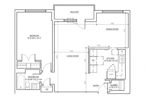 One bedroom 1 bathroom floor plan at Fairway Towers in Sarnia