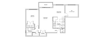 One bedroom plus den, one bathroom apartment layout at Fairway Towers in Sarnia, ON
