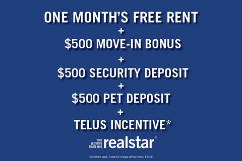 A promotional offer for a free month's rent and additional bonuses.