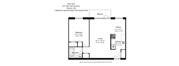 A floor plan for a 1 bedroom apartment at Glen Park.