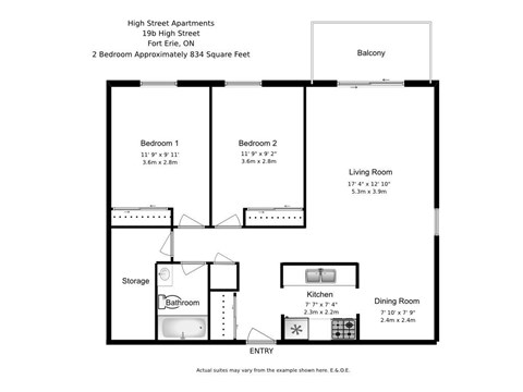 A black and white image of a floor plan for a two bedroom apartment.