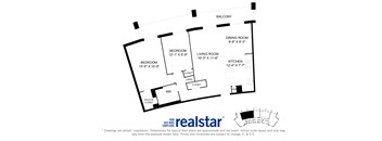 Harbourview Apartments 2-bedroom, 1-bath layout variation A in Oakville, ON