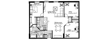 Two bedroom den, one bathroom apartment layout at Heritage Lofts I in Gatineau, QC
