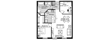 One bedroom den, one bathroom apartment layout at Heritage Lofts I in Gatineau, QC