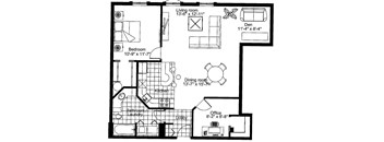 One bedroom den, one bathroom apartment layout at Heritage Lofts I in Gatineau, QC