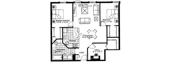 Two bedroom den, one bathroom apartment layout at Heritage Lofts I in Gatineau, QC